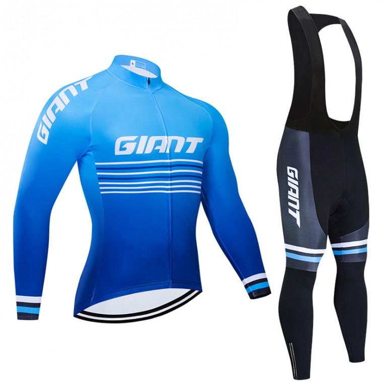 Ensemble cuissard vélo et maillot cyclisme hiver pro Giant 2019 blue edition