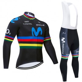 Ensemble cuissard vélo et maillot cyclisme hiver pro MOVISTAR UCI 2019 noir