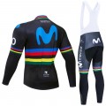 Ensemble cuissard vélo et maillot cyclisme hiver pro MOVISTAR UCI 2019 noir