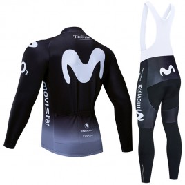 Ensemble cuissard vélo et maillot cyclisme hiver pro MOVISTAR 2019 noir