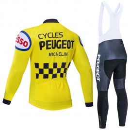 Ensemble cuissard vélo et maillot cyclisme hiver pro vintage PEUGEOT MICHELIN Jaune