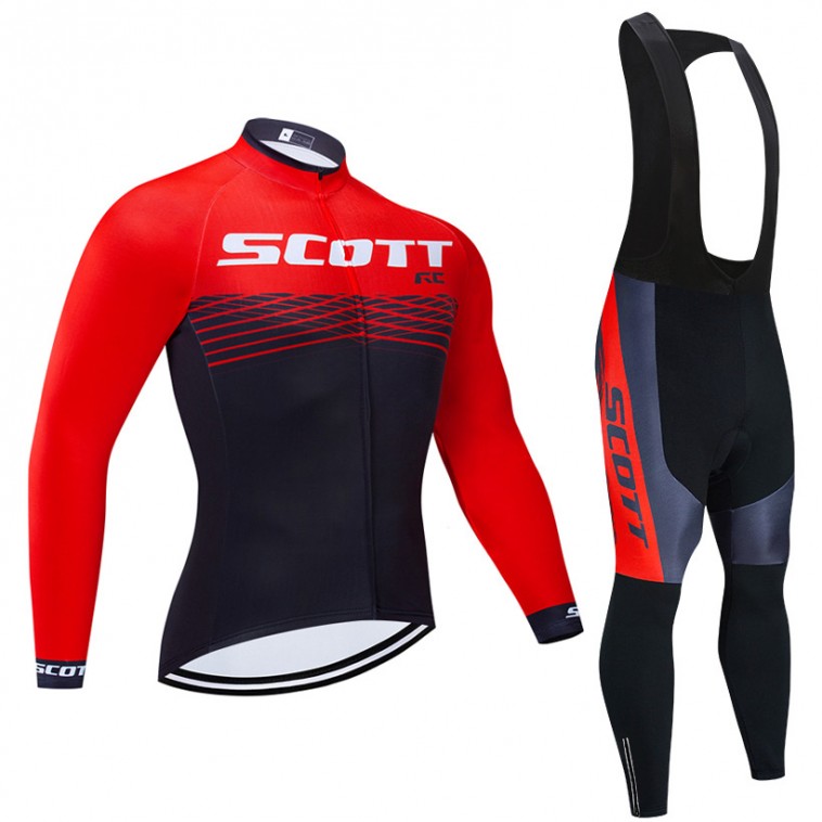 Ensemble cuissard vélo et maillot cyclisme hiver pro Scott Rc Team 2019 rouge