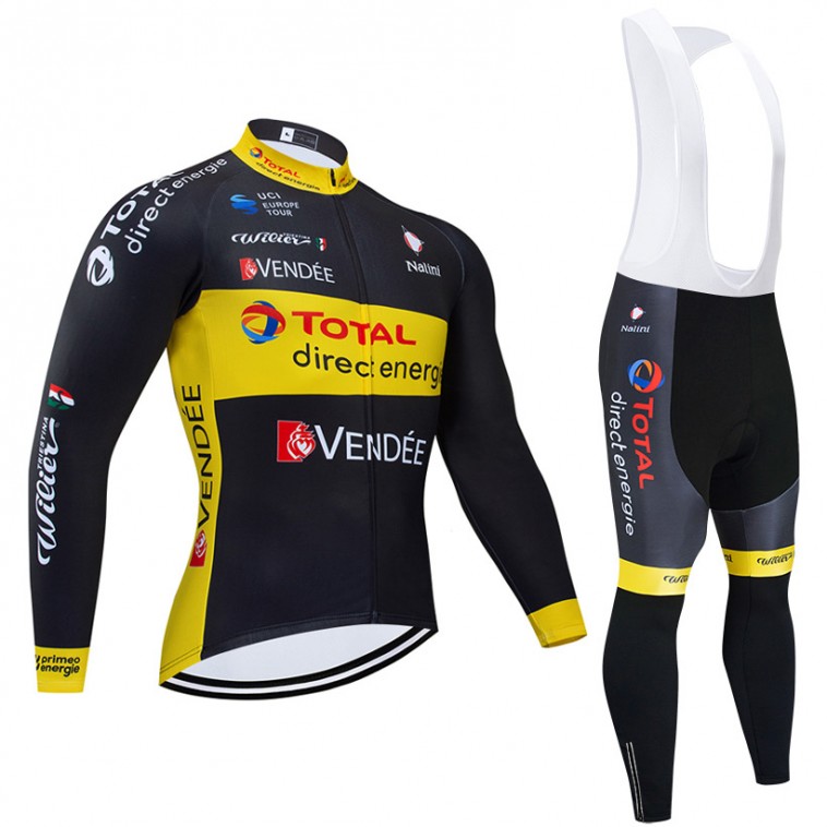 Ensemble cuissard vélo et maillot cyclisme hiver pro TOTAL Direct Energie 2019 black edition