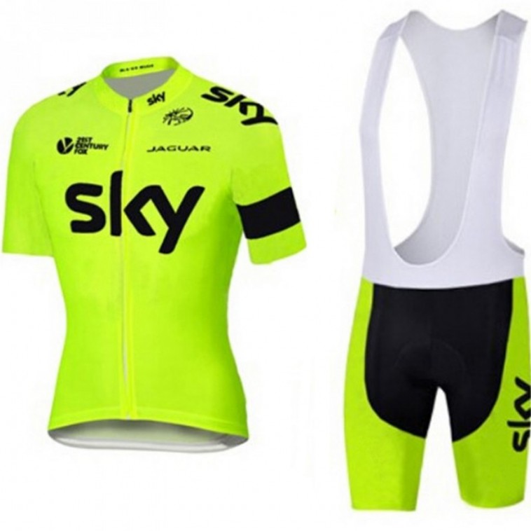 Ensemble cuissard vélo et maillot cyclisme équipe pro SKY fluo