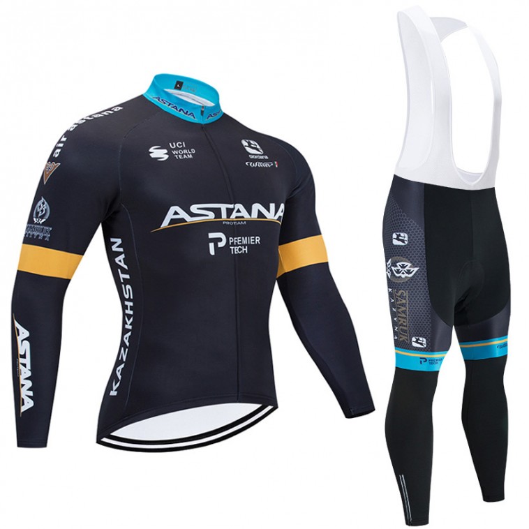 Ensemble cuissard vélo et maillot cyclisme hiver pro ASTANA 2020 noir