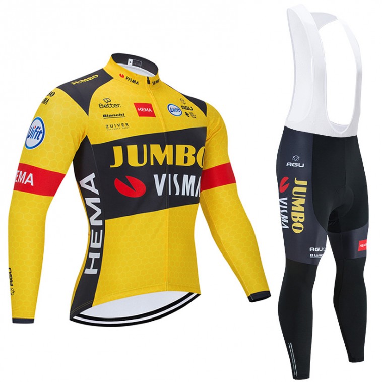 Ensemble cuissard vélo et maillot cyclisme hiver pro JUMBO VISMA 2020