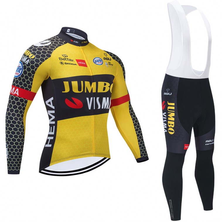 Ensemble cuissard vélo et maillot cyclisme hiver pro JUMBO VISMA 2021