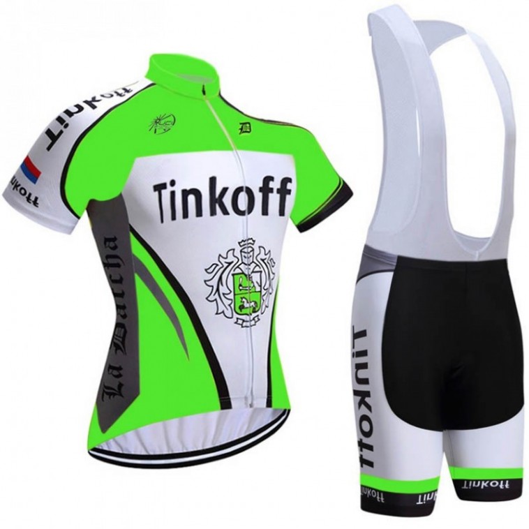 Ensemble cuissard vélo et maillot cyclisme équipe pro Tinkoff vert