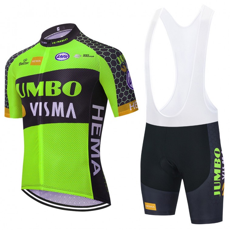 Ensemble cuissard vélo et maillot cyclisme équipe pro JUMBO VISMA 2021 Aero Mesh Fluo