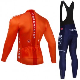 Ensemble cuissard vélo et maillot cyclisme hiver pro INEOS GRENADIER 2021 Orange