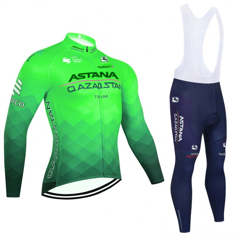 Ensemble cuissard vélo et maillot cyclisme hiver pro ASTANA 2022 vert