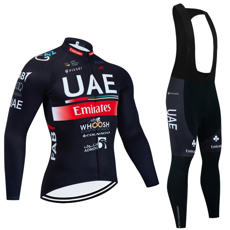 Ensemble cuissard vélo et maillot cyclisme hiver pro UAE EMIRATES 2023 Noir