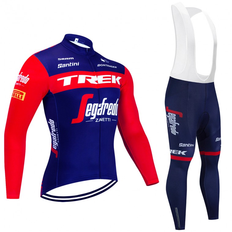 Ensemble cuissard vélo et maillot cyclisme hiver pro TREK Segafredo 2023 bleu